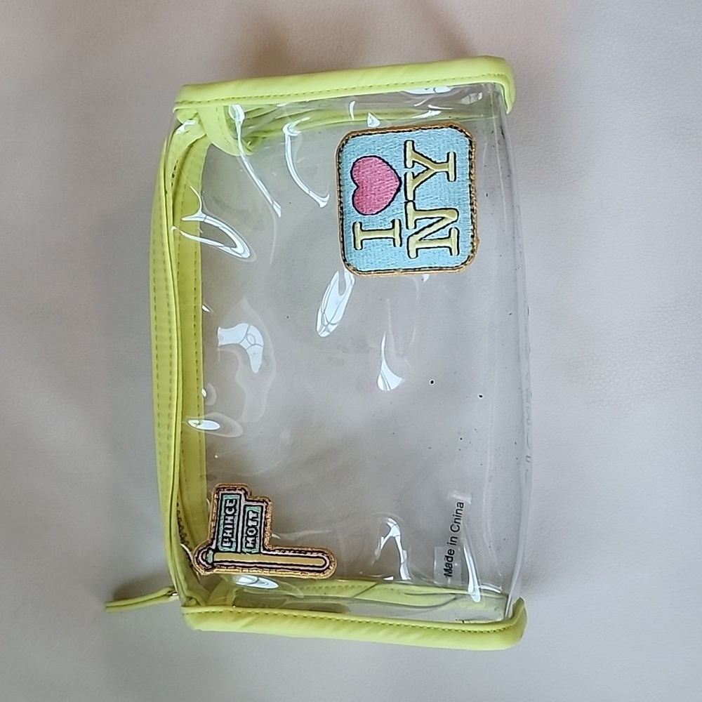 Stoney Clover Lane Clear Cosmetic Pouch in Lime with NY Patches